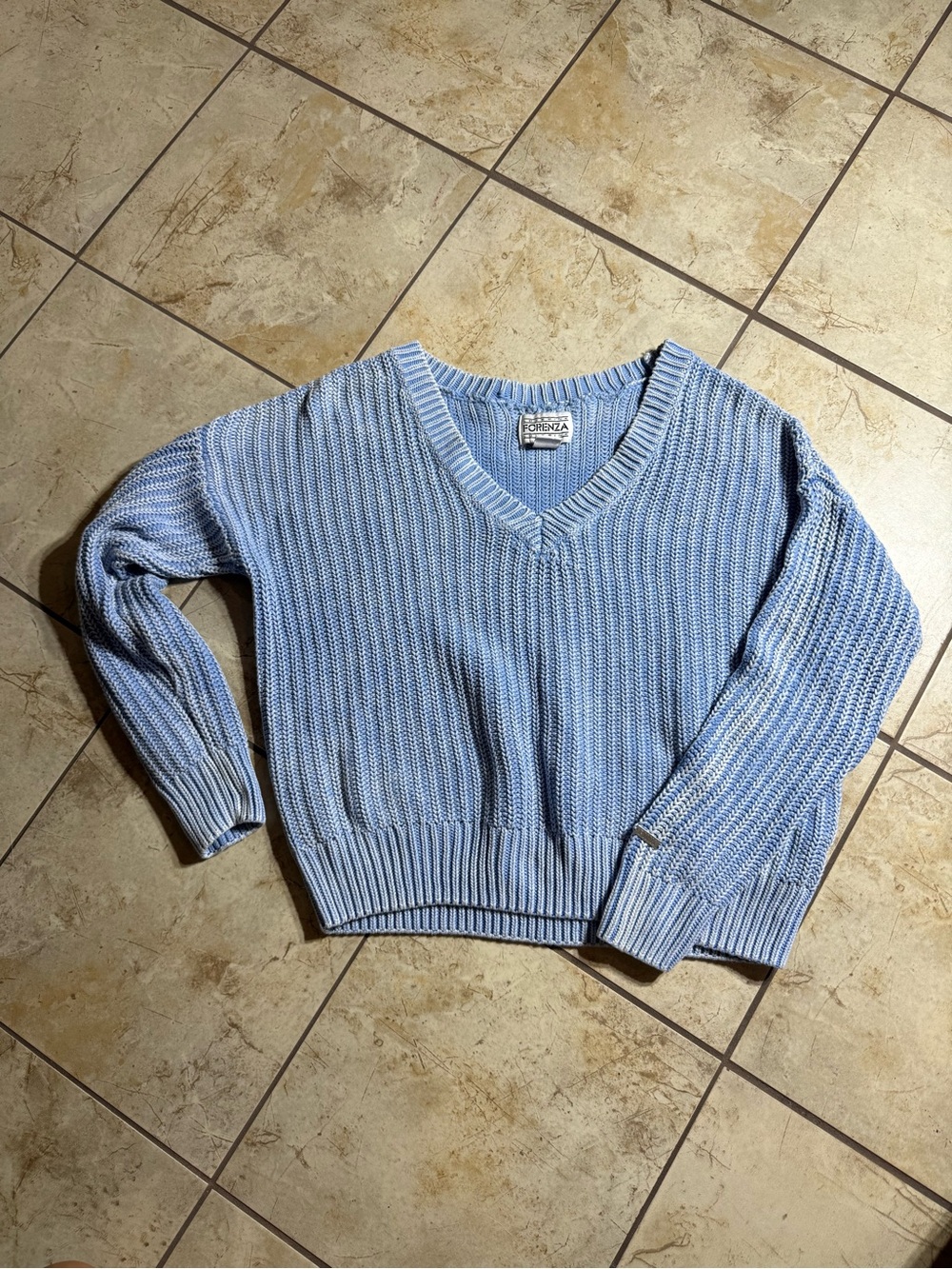 Light Blue V-Neck Ribbed Women's Sweater